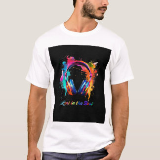 Camiseta Perdido no Ritmo – Arte Colorida de Fones de Ouvid