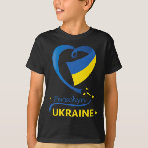 Camiseta Perechyn Ucrânia Emblema do Coração da Bandeira Na