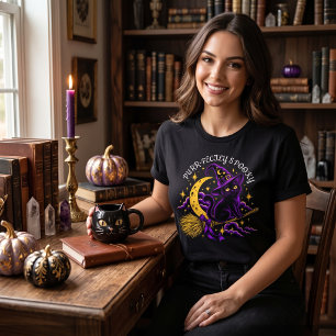 Camiseta Perfeitamente Assustador Gato Preto Bruxa Hallowee