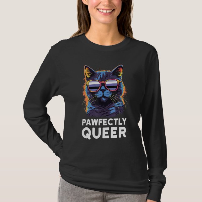 Camiseta Perfeitamente Queer Gato Com Óculos de Sol Periflu (Frente)