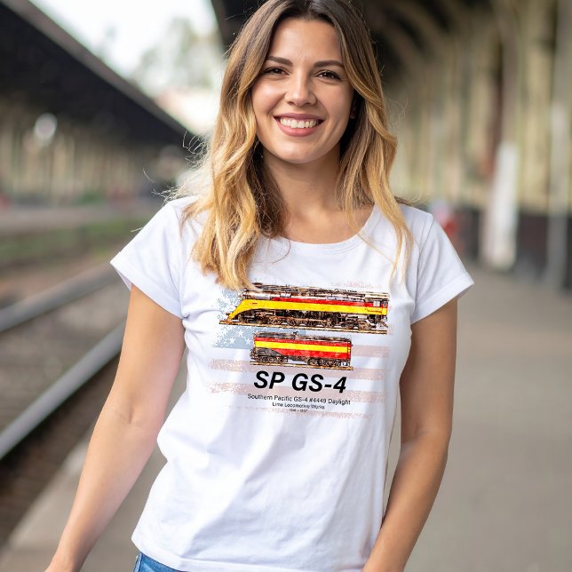 Camiseta Perfil da Locomotiva de Luz do Dia GS-4 do Pacífic (Southern Pacific GS-4 Daylight Steam Locomotive. Womens Basic T-Shirt)