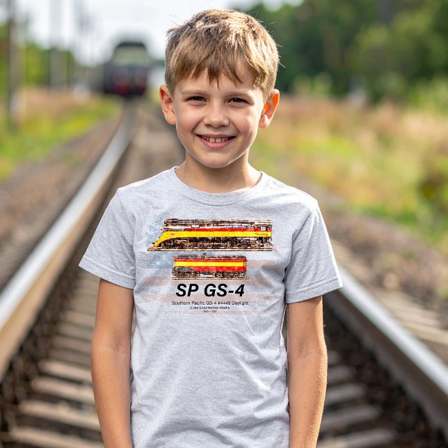 Camiseta Perfil da Locomotiva de Luz do Dia GS-4 do Pacífic (Southern Pacific GS-4 Daylight Steam Locomotive. Boy Basic T-Shirt)