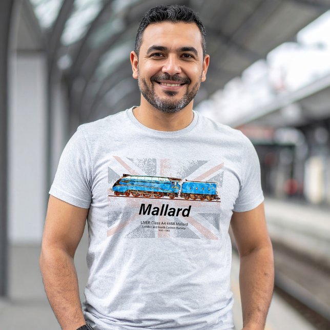 Camiseta Perfil da locomotiva LNER Classe A4 Mallard com ba (LNER Class A4 4468 Mallard - Fastest Steam Locomotive. Mens Basic T-Shirt)