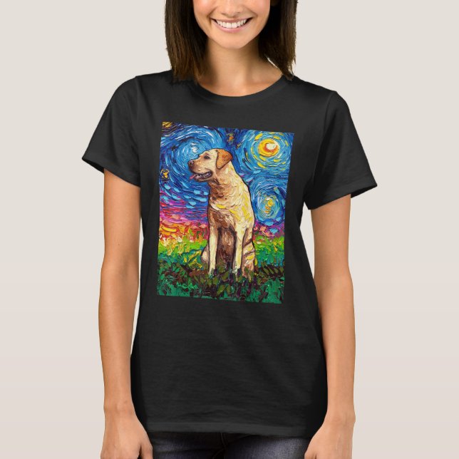 Camiseta Perfil de Labrador Amarelo Arte noturna estelar po (Frente)