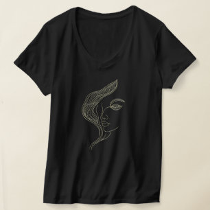 Camiseta Perfil de Mulher Folha Arte Linear Elegante