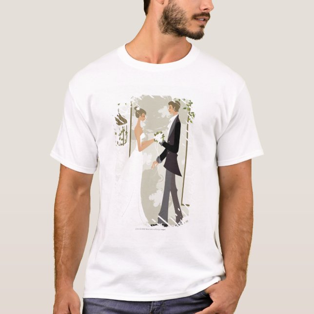 Camiseta Perfil de um homem que dá flores a uma mulher (Frente)
