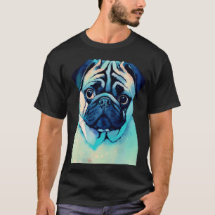 Camiseta Perfil em aquarela de um cachorro pug fofo. Arte d