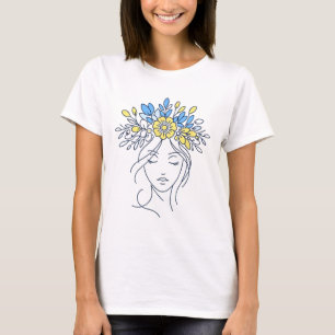 Camiseta Perfil Feminino de Paz em Flor Ucrânia
