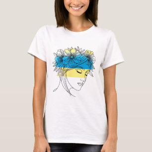 Camiseta Perfil Feminino de Paz em Flor Ucrânia 1