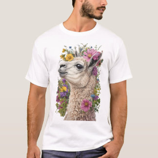 Camiseta Perfil Llama Com Floral Vibrante