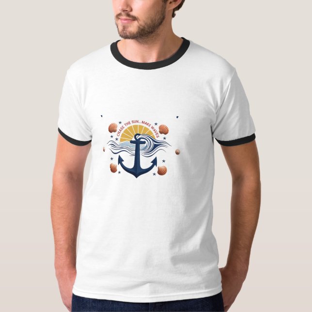 Camiseta Perfurar o Sol, Fazer Ondas - Ancoragem Náutica Ri (Frente)