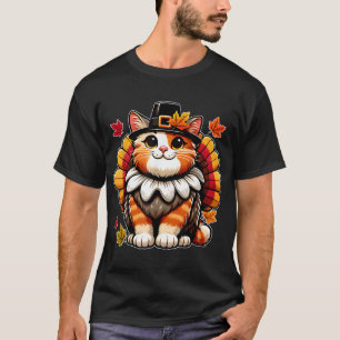 Camiseta Pergrim Cat na Turquia Disguise a fantasia de peru