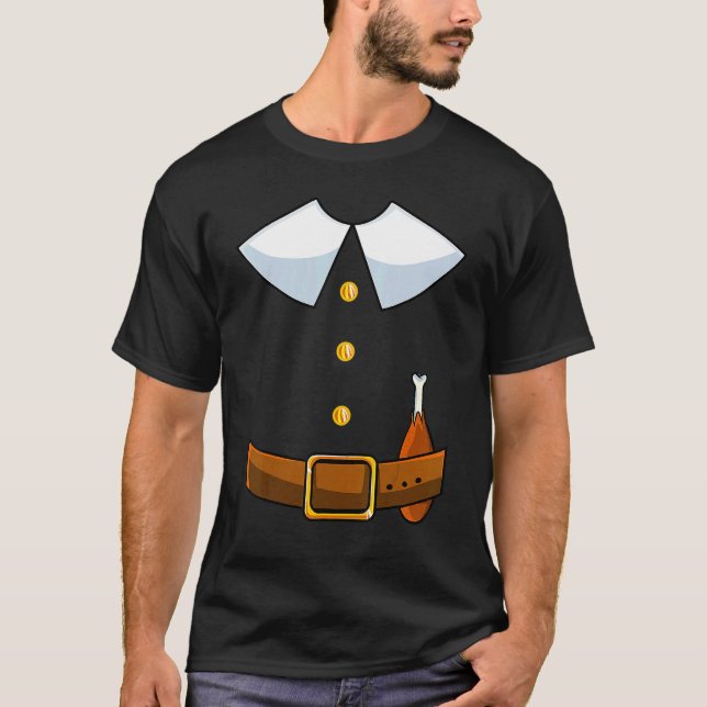 Camiseta Pergrim Costume Collar Ação de Graças Dia da Turqu (Frente)