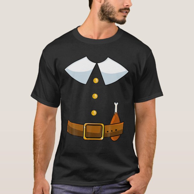 Camiseta Pergrim Costume Collar Ação de Graças Dia da Turqu (Frente)