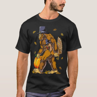 Camiseta Pergrim Turkey Pumpkin Dia de Ação de Graças Homen