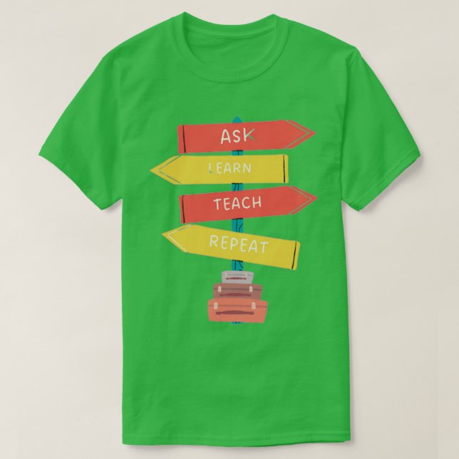 Camiseta Perguntar Repetição de Ensino de Aprendizado (Frente do Design)