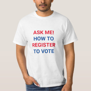 Camiseta Pergunte-me como se registrar para votar azul verm