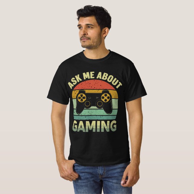 Camiseta Pergunte-me sobre jogos: Design de jogos divertido (Frente Completa)