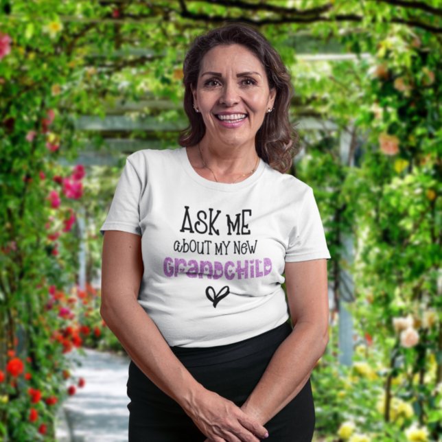 Camiseta Pergunte-Me Sobre O Meu Novo Avô, Faux Glitter Ros (Criador carregado)