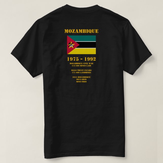 Camiseta Perigo Minas Terrestres, Moçambique (Verso do Design)