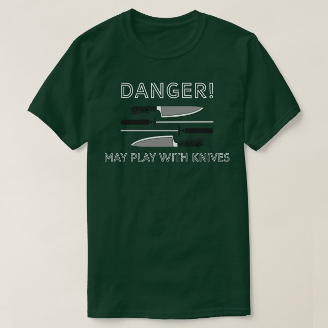 Camiseta Perigo pode brincar com facas (Frente do Design)