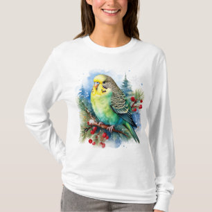 Camiseta Periquito de Férias em uma Ramificação de Pinos co