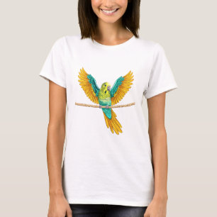 Camiseta Periquito sentado em uma corda com asas abertas