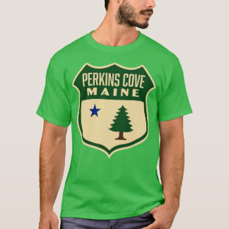 Camiseta Perkins Cove Maine Retro Pine Tree Shield Green