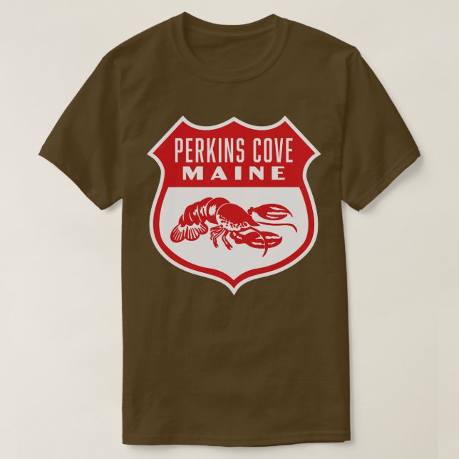 Camiseta Perkins Cove Maine Retro Shield Red (Frente do Design)