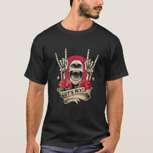 Camiseta Permite Rock & Roll Skeleton Vintage Retro
