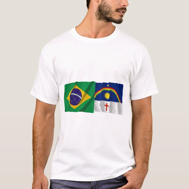 Camiseta Pernambuco & bandeiras de ondulação de Brasil (Frente)