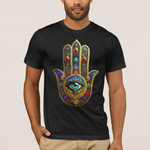 Camiseta Pérola Colorida Pétalas de Flor Hamsa Verde Tercei