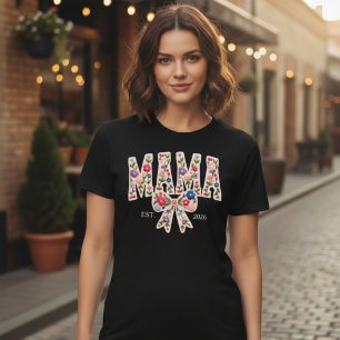 Camiseta Pérola Floral Mãe Varsity Feminino Moderno