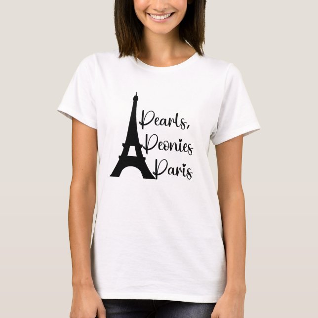 Camiseta "Pérolas, Peônias, Paris" Elegante (Frente)