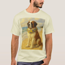 Camiseta perro San Bernardo en la playa a pintura