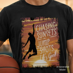 Camiseta Perseguindo Pôr do Sol e Arremessos de Basquete Vi