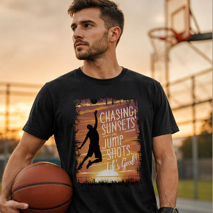 Camiseta Perseguindo Pôr do Sol e Arremessos de Basquete Vi