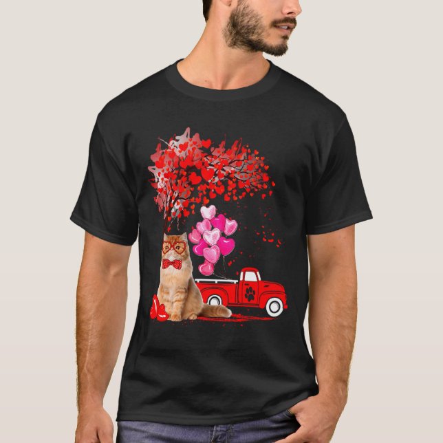 Camiseta Persian Cat Heart Tree Valentines Day  (Frente)