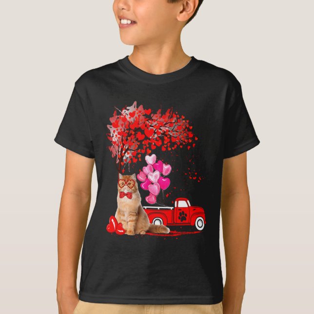 Camiseta Persian Cat Heart Tree Valentines Day  (Frente)
