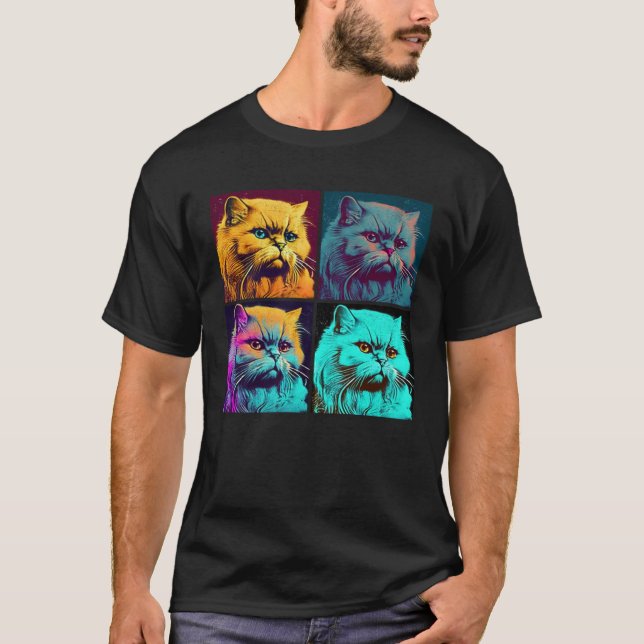 Camiseta Persian Cat Pop Illustration Colorful Animal Men   (Frente)