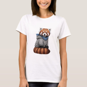 Camiseta Personagem Adorável de Panda Vermelho com Capuz e