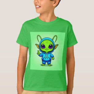 Camiseta Personagem Alien Cute Posando com Roupas Coloridas