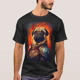 Camiseta Personagem Cavaleiro Cão Pug Fofo Arte Pixel Retro