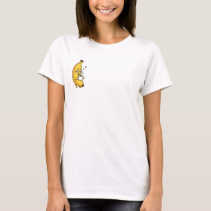 Camiseta Personagem de Banana Amarela Sonolenta Segurando V