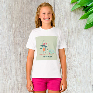 Camiseta Personagem de Bigode de Piloto de Corrida Engraçad
