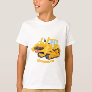 Camiseta Personagem de desenho animado de bulldozer amarelo