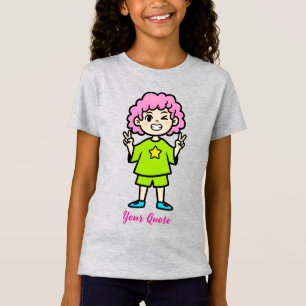 Camiseta Personagem de Desenho Animado de Cabelo Rosa Feliz