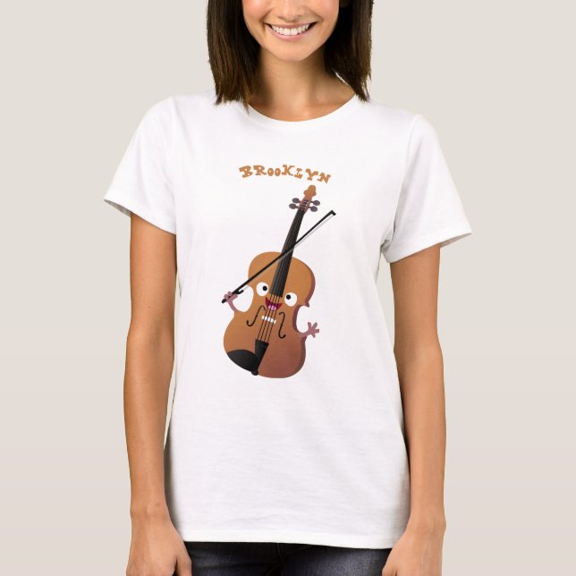Camiseta Personagem de desenho animado musical de violino e (Frente)