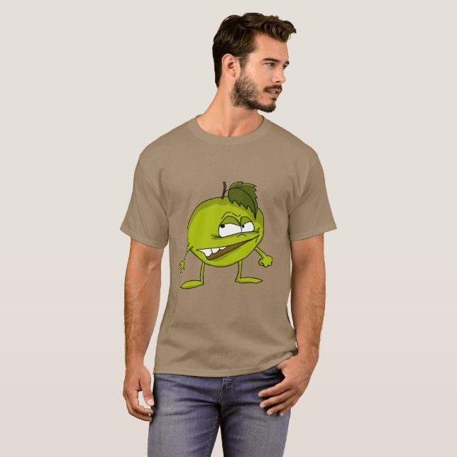 Camiseta Personagem de desenho animado verde de maçã com um (Frente Completa)