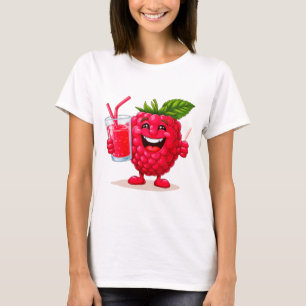 Camiseta Personagem de framboesa de desenho animado com um 